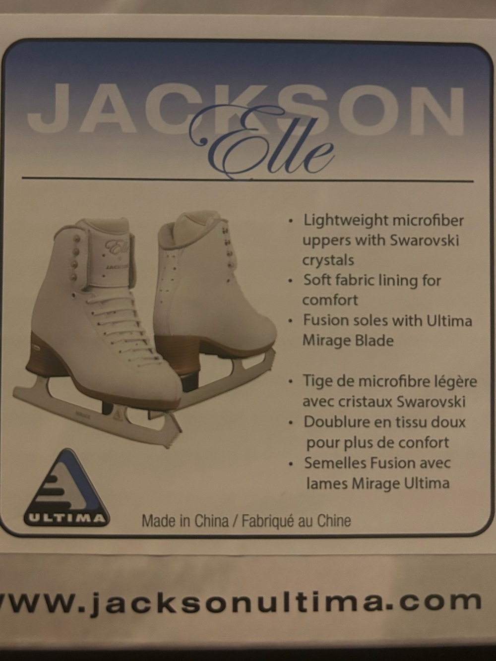 JACKSON Elle Kids White Figure Skates with Brown Soles
